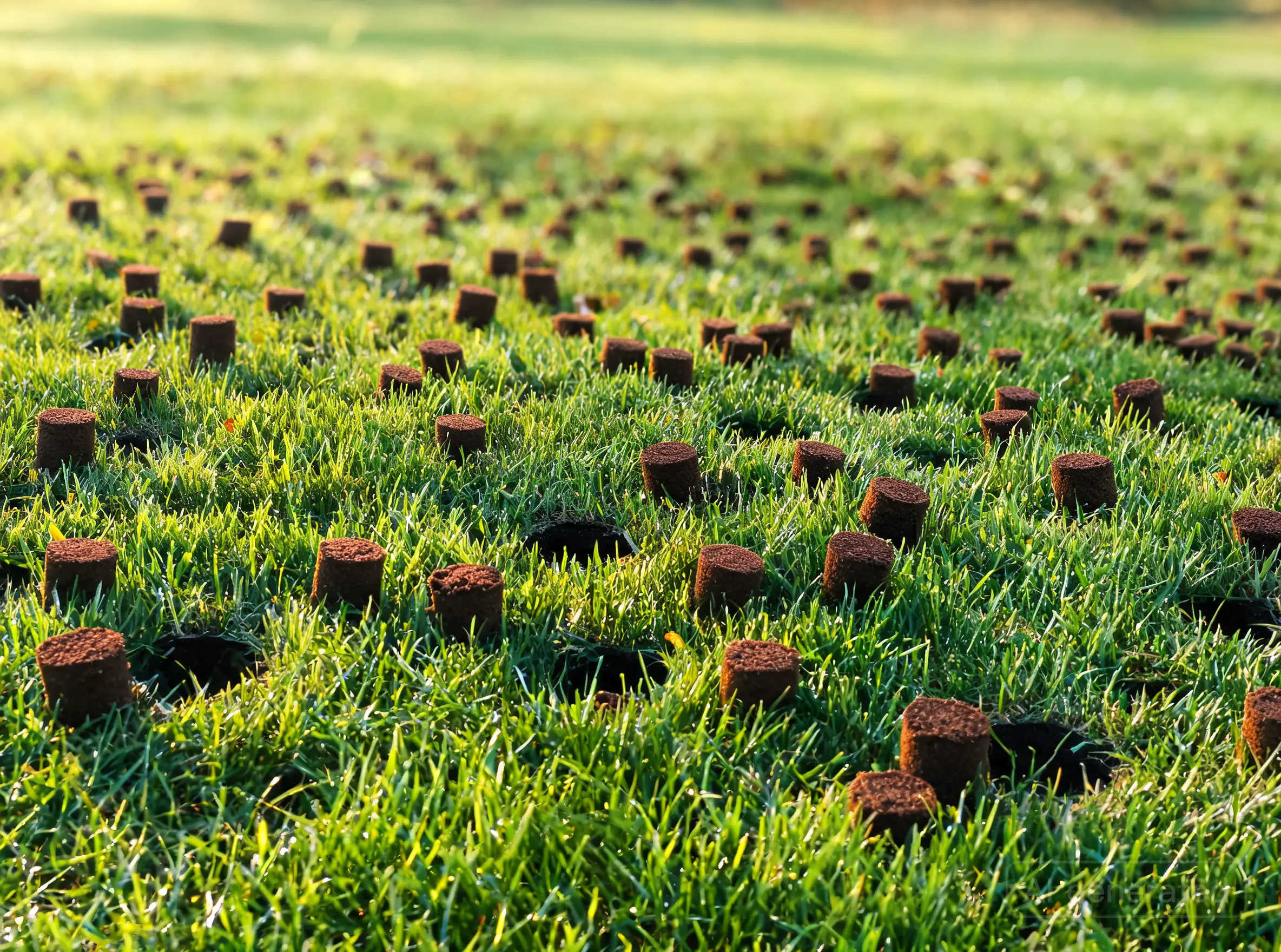 Soil cores pulled from a bluegrass lawn during core aeration in Saskatoon, SK